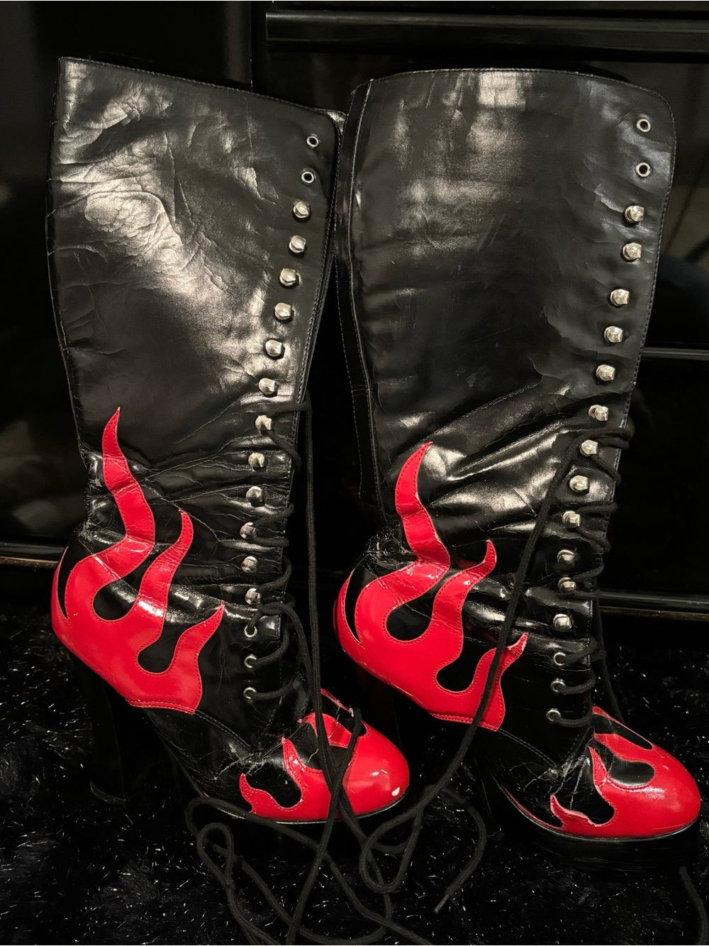 Vintage Ellie Red and Black Flame Platform Boots